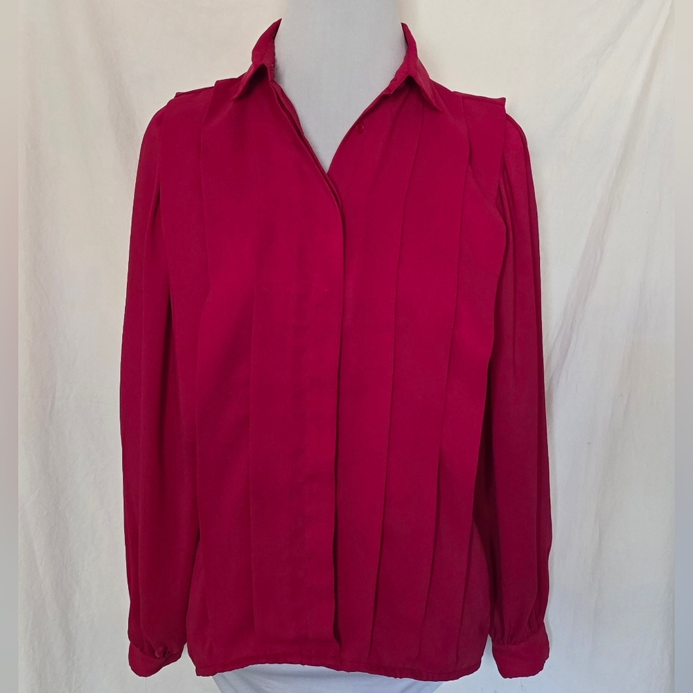 Neil Martin Front Pleat Button-up Collared Blouse Women's Size 8 Fuscia